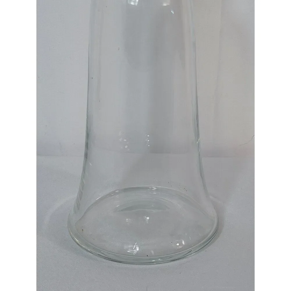 Mid Century MCM Alcohol Clear Glass Bell Shape Decanter Blue Swirl Topper